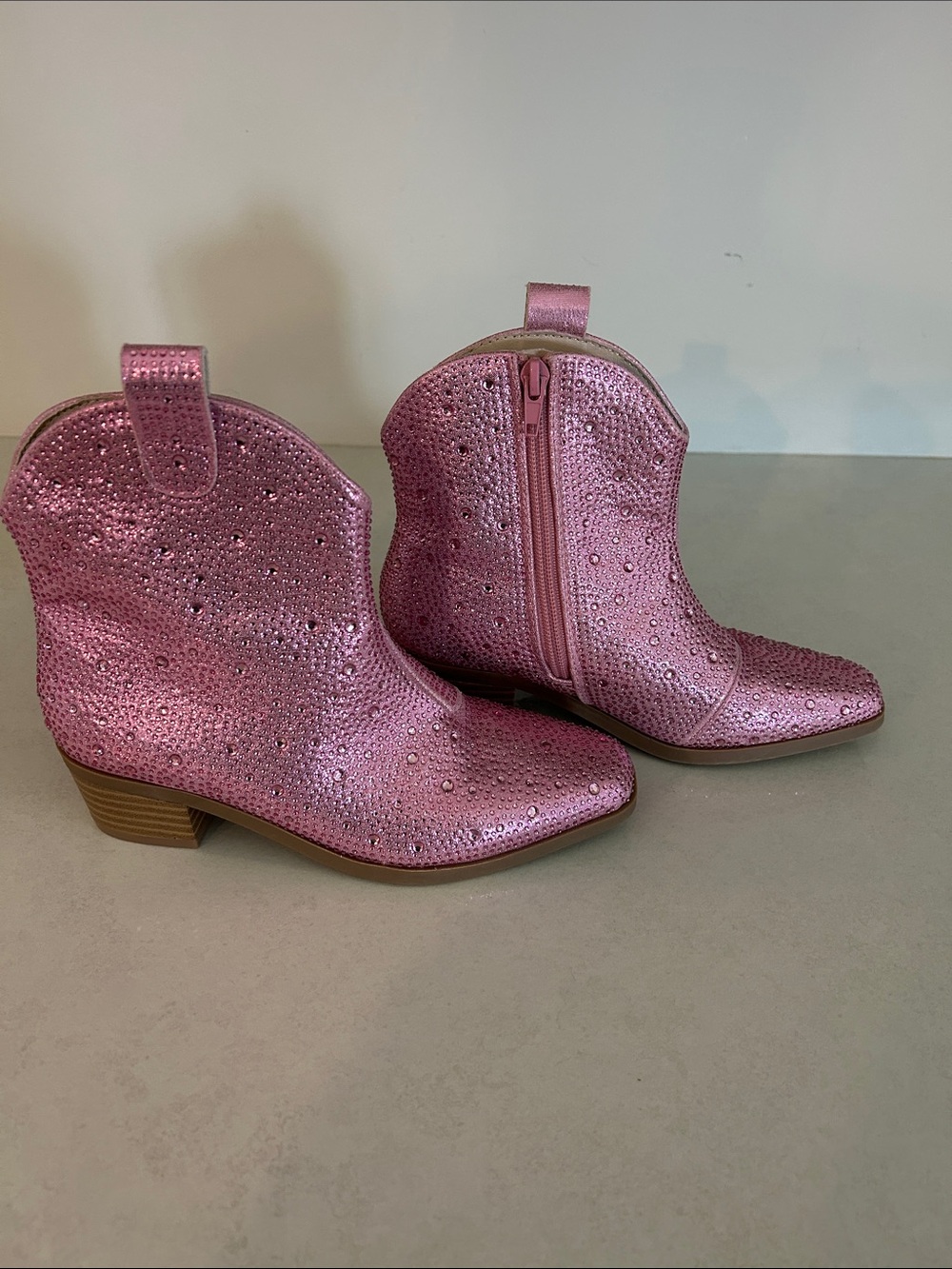 Girls  Pink Sparkle Western Ankle Boots